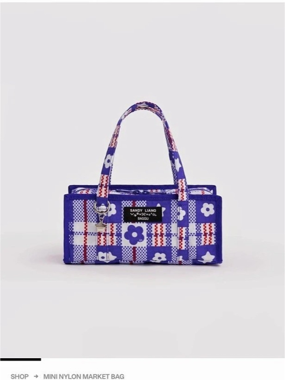 Baggu Medium Nylon Crescent Bag Plaid Tote in Blue & White Like New